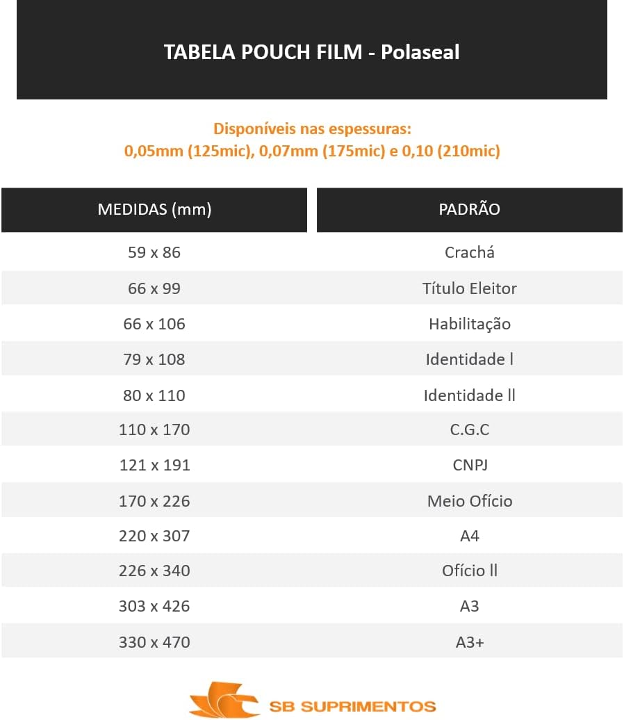 Polaseal A4 200 unidades Plástico para Plastificação Pouch Film 0,05