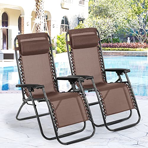 Patio Chair Outdoor Furniture Zero Gravity Chair Patio Lounge Camping Chair Set Of 2 Recliner Adjustable Folding For Pool Side Camping Yard Beach #TOP1