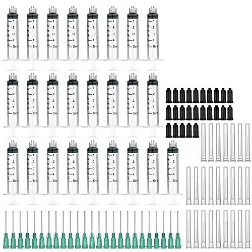 25 Pack 5ml Syringes with 18G 1.0"Blunt Tip Fill Needles and Storage Caps(Luer Lock)