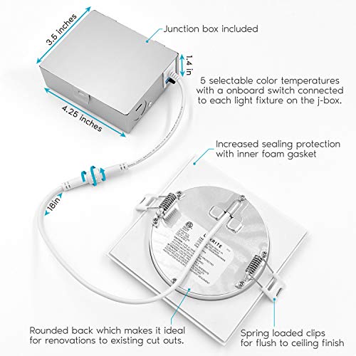 Luxrite 4 Inch Ultra Thin Square Led Recessed Lighting, 5 Color Temperature Options 2700K - 5000K, Dimmable Led Downlight, 10W, Ic Rated, Wet Rated, Canless Led Recessed Light, Etl Listed (12 Pack) #TOP2