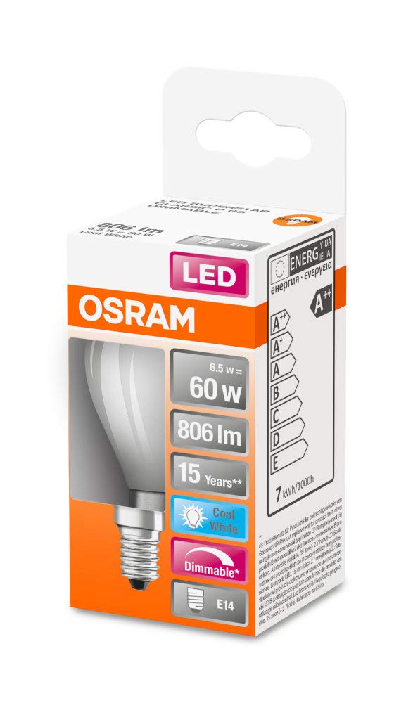 OSRAM Lot de 10 x Ampoule LED | Culot: E14 | Blanc froid | 4000 K | 6,50 W | équivalent à 60 W | LED Retrofit CLASSIC P DIM