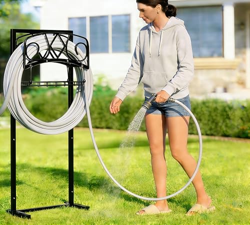 CALIDOLA Freestanding Garden Hose Organizer with Black Powder-Coated Finish - Heavy-Duty Detachable Hose Stand Holds 150FT Hose, Includes Storage Basket & Assembly Tools for Outdoor Use by CALIDOLA - Used condition - Image 6