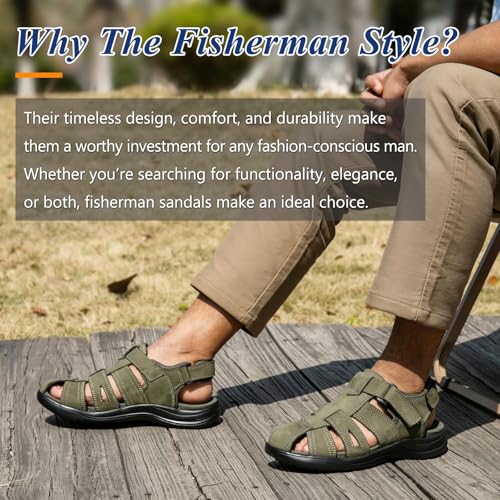 Mens Fisherman Leather Closed Toe Sandals Comfortable Adjustable Summer Outdoor Athletic Walking Dress Casual Sandalias Whith Memory Foam Green2