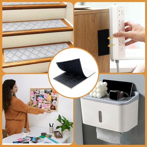 Image of 12 Sets - 4x6 inch Square Hook and Loop Tapes, Fabrics Nylon, Black | Hook and Loop Strips with Adhesive, Self Sticky Double Sided Heavy Duty Strips for Home Office School and Crafting