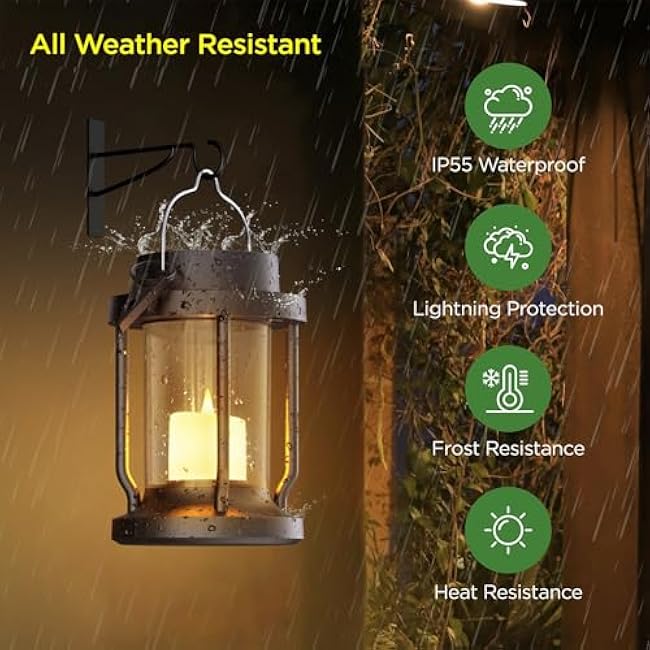 Solar Lantern Outdoor Indoor Use ¨C Hanging Solar Lights with Realistic Flickering Flameless Candle, Weatherproof for Garden Decor, Patios, Trees, and Lawns (Black, 2 Pack)