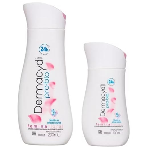 Sabonete Íntimo Dermacyd Femina Floral, Proteção 24 horas, Duas Unidades 200ml + 100ml, Combate Maus Odores e Equilibra o pH, Combinação Bio Protect, Hipoalergênico