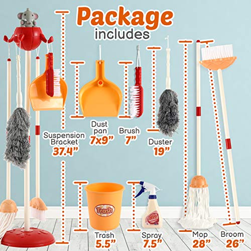 KLT Kids Cleaning Set for Toddlers, Pretend Play Detachable Housekeeping Tools with a Elephant Doll, Cleaning Supplies Toy for Boy and Girl with Kids Broom and Dustpan Set Cleaning Tools - Thumbnail 3