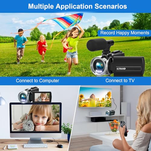 Caméscope 4K 48MP rotatif avec microphone externe et stockage inclus - 5