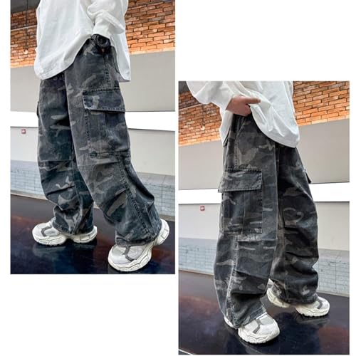 Kids Boys Cargo Baggy Wide Leg Jeans Y2K Streetwear Denim Pants Casual Loose Elastic Waist Trousers Jeans with Pocket3