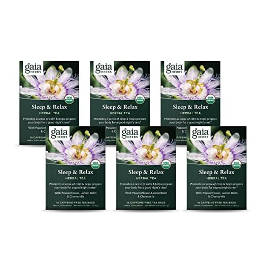 Gaia Herbs Sleep and Relax Herbal Tea Bags, 16 Count (Pack of 6)