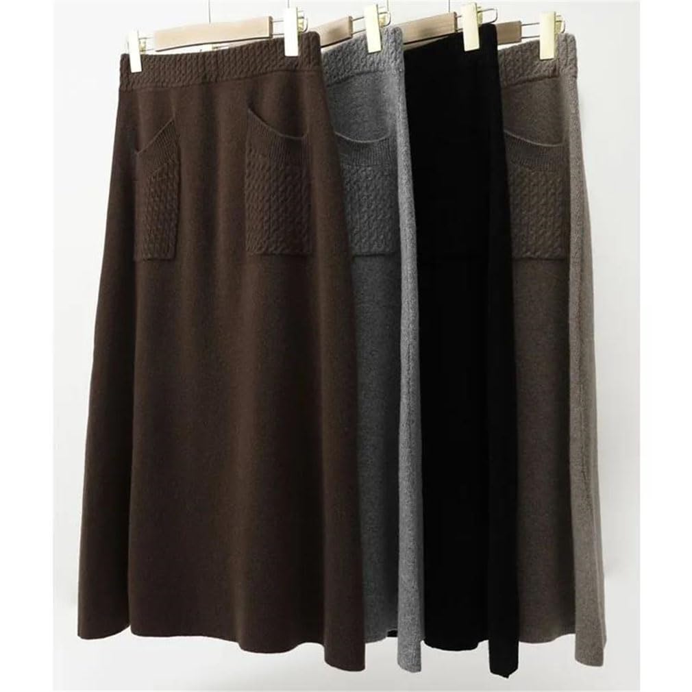 Damen-Strickrock, A-Linie, einfarbig, Vintage, elastisch, hohe Taille