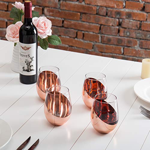 Mygift KIT1747COP-X4 Modern Copper Accent Stemless Wine Glass Set, Red Wine Glasses Set Of 4 thumb #3