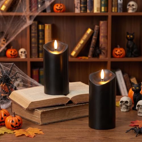 Image of Halloween Decorations, Flameless Black Pillar Candles with Remote