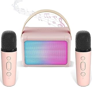 Karaoke Machine Kids, Bluetooth Karaoke Machine with 2 Microphones for Girls Kids Adults, Kids Karaoke Machines with Voice Changing and LED Lights Boys Birthday Toys Party