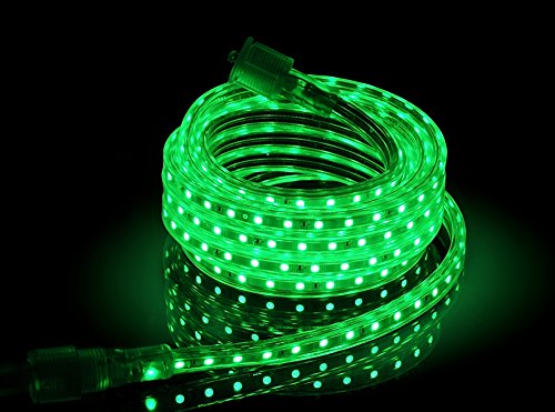 Image of CBconcept UL Listed, 50 Feet, Super Bright 13500 Lumen, Green, Dimmable, 110-120V AC Flexible Flat LED Strip Rope Light, 930 Units 5050 SMD LEDs, Indoor Outdoor Use, Ready to use