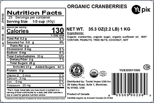 Yupik Organic Cranberries, 2.2 Lb, Non-Gmo, Gluten-Free, Kosher, Vegan, Sweetened Dried Fruits thumb #2