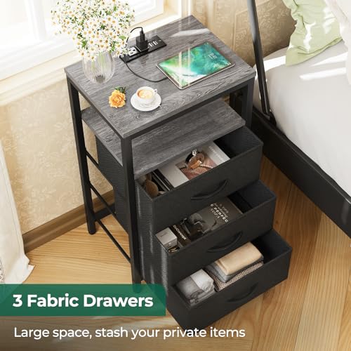 image for Huuger Nightstands Set of 2, 27.6 Inch End Tables with Charging Statio