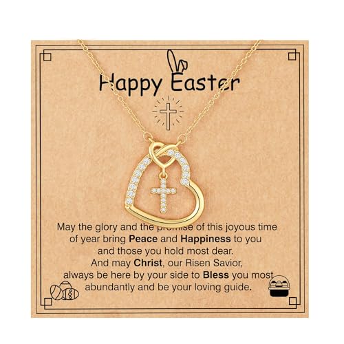 Collier croix en or 18 carats,collier croix pour femme avec pendentif cœur et zircon, collier en cadeau pour femme, collier chrétienne, collier élégant plaqué or,...