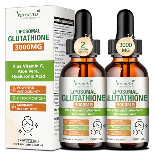 2 Pack 3000mg Liposomal Glutathione Liquid Drops, 98% Absorption Liposomal Glutathione with Vitamin C for Women, Glutathione Liposomal Supplement, Powerful Antioxidant Complex for Immune System, Liver