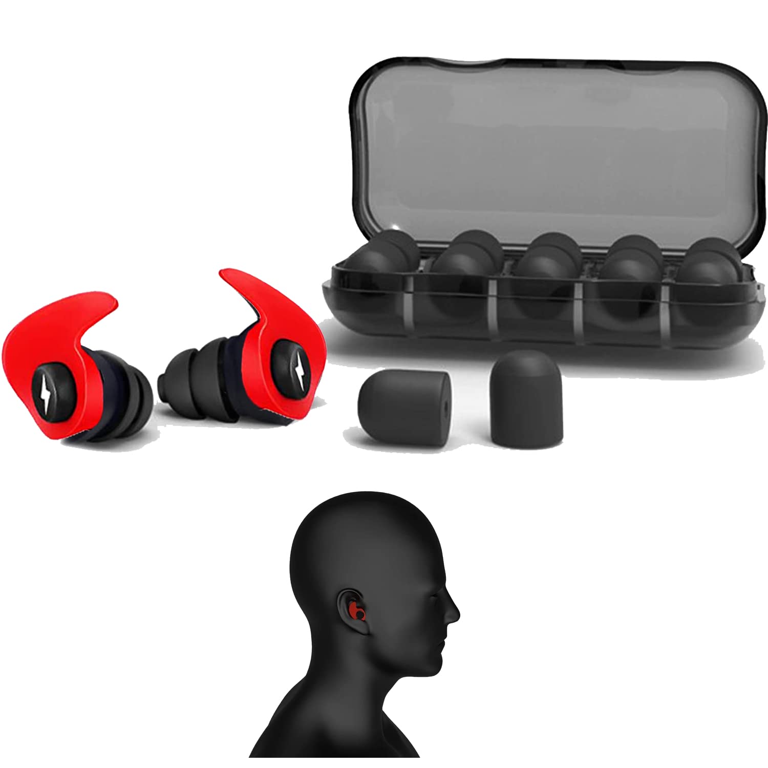 ExceforeReusable Silicone Noise Cancelling Earplugs, 12 Pcs NRR40 Upgraded Earplug Material to More Comfortable Soft Silicone and Sponge for Sleeping and Most Noise-sensitive Environments
