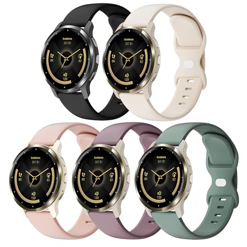 Laband 18mm Silikon Armband Kompatibel mit Garmin Venu 3S/Venu 2S/Venu 4 41mm/Vivoactive 4S/Vivomove 3S/Forerunner 265S/255S/255S Music 5 Stück Weich Sport Wasserdichtes Ersatzarmband Damen Herren