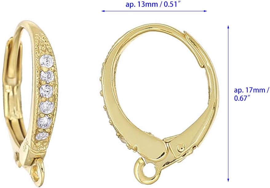 Sterling Silver CZ Lever Back Leverback Earring Hook Ear Wire/Earring Connector, 18kt Gold Plated