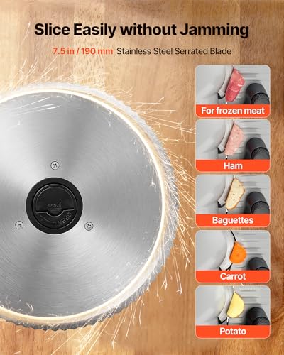 Image of VEVOR Meat Slicer, 7.5 inch Electric Deli Slicer with SUS420 Blade & 0-0.6 inch Adjustable Thickness, 200W Home Food-Slicer for Frozen Meat, Ham, Baguett, Steak, UL Approved