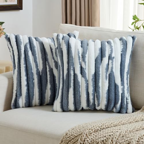 FUTEI Faux Fur Covers, Blue White