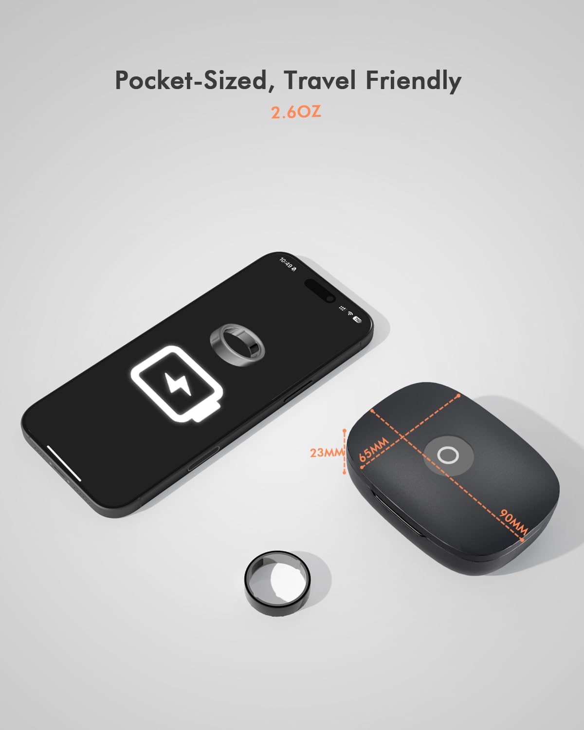 Doohoeek Charging Case Compatible with Ringconn Gen 2 Air (Official Charger NOT Include), Wireless Power Station Fits Official Chargers & Fit All-Sized Rings 1000mAh (NOT a Charger) (Black)