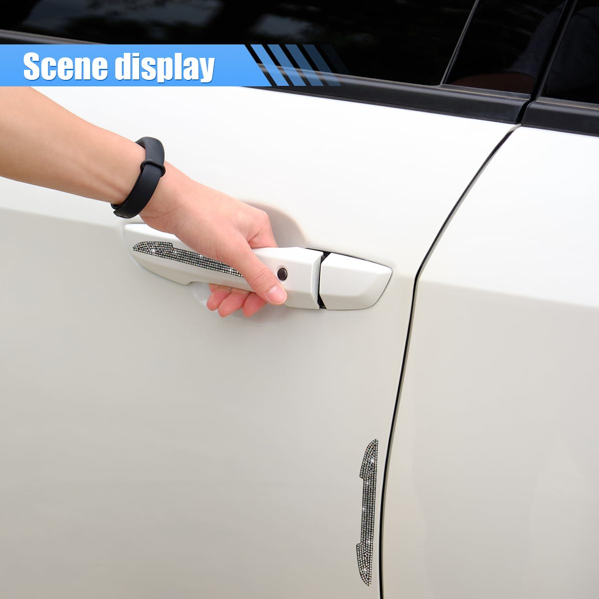 4PCS Bling Car Door Handle Scratch Protective Stickers Rhinestone Anti-Collision Car Exterior Decoration Strip Auto Side Rearview Mirror — view 4