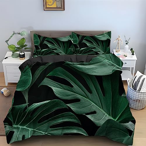 Schwarze BläTter Bettwäsche 135x200 cm Pflanze Muster Bettbezug und 2...