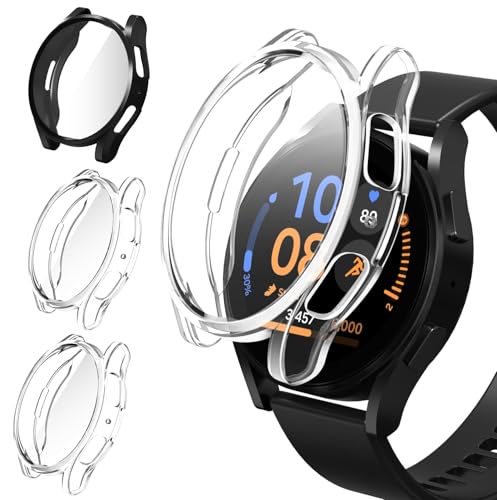 ivoler 3 Piezas Funda con Protector de Pantalla para Samsung Galaxy Watch FE / 5/4 40mm, Protección Completa Carcasa Protectora Delgado Suave TPU Anti-Arañazos Case, 2 Transparente + 1 Negro