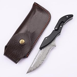 Generisch Damast Klappmesser z01 mit Lederetui