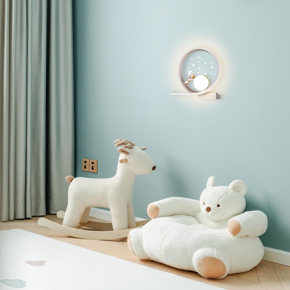 Jadssox Kinderzimmer Wandleuchte Astronaut Wandleuchte LED Runde Wandleuchte mit Projektor Sterne, Sternenleuchten Wandbeleuchtung Kinder Nachtlichter für Mädchen Jungen Schlafzimmer Kinderzimmer