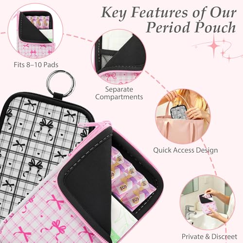 Image of KJQJLY 2 Pack Portable Tampon Organizer Bag Tampon Holder & Storage Case with Zipper for Travel, Discreet Period Bag for Purse, Waterproof Feminine Products Pouch for Women (Bows)