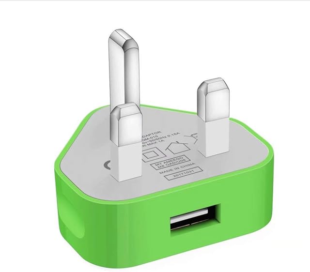 USB Universal ameego UK Mains Charger 1000 mAh CE Approved Adapter Cable Compatible with Mobile Phones iPhone 5 6 7 8 X iPod/Samsung Galaxy S2 3.4 S5 S6 S7 S8 S9/Smart phones/Media devices (green)