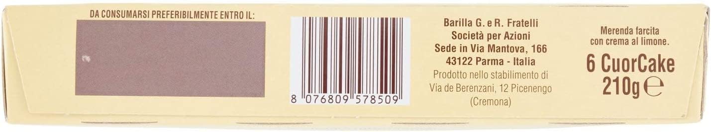 Italian Gourmet Mulino Bianco CuorCake Citron 6 x 210 g – Gâteaux Italiens Fourrés à la Crème de Citron – Petit Déjeuner & Goûter + Polpa de Tomates Italiennes 400 g