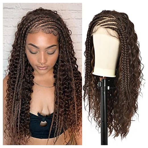 Youthfee 26 Inches 13X4 HD Lace Front Half Braided Curly Wigs for Black Women Cornrow Pre Braided Wigs Long Curly Wigs with Baby Hair Half Braids Half Curly Synthetic Lace Frontal Braid Hair Wigs