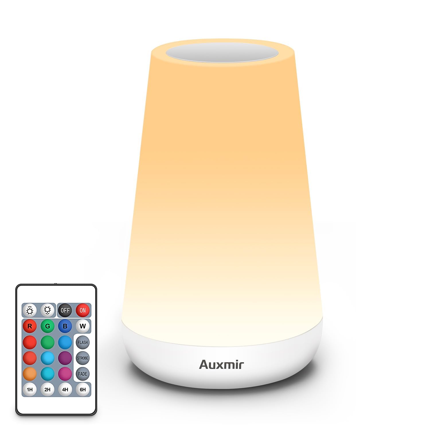 Auxmir Lámparas de Mesita de Noche, Recargable 1800mAh con USB, Luz Nocturna LED sin Cable, Control Remoto y Táctil, Temporizador, 13 Colores de Luz, para Dormitorio Quitamiedos, Blanco