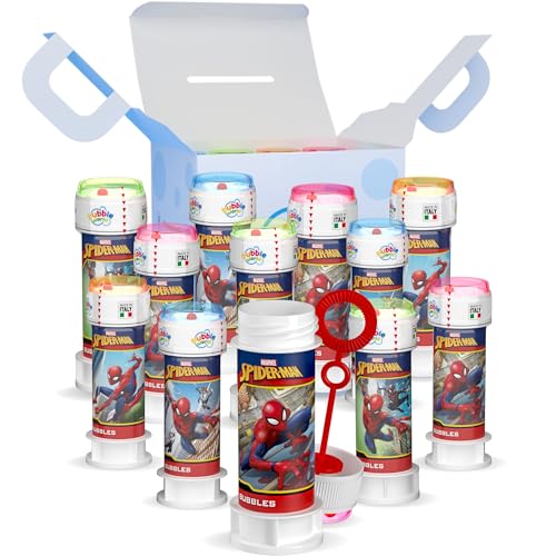 Bubble World – Seifenblasen Spider-MAN für Kinder – Party Pack Packung mit 12 Stück à 60 ml – Geburtstagsgeschenk zum Thema Superhelden – Made in Italy