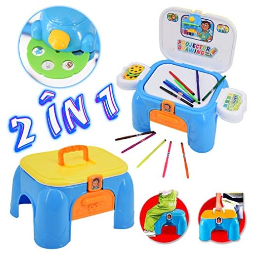deAO Escritorio Proyector para Actividades Creativas Taburete & Maletín 2en1 con Accesorios Incluidos