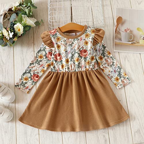Vinuoker Toddler Girl Fall Winter Outfits Long Sleeve Floral Dress Little Girls Casual Dresses Ruffle Dress 2-6Years #TOP1