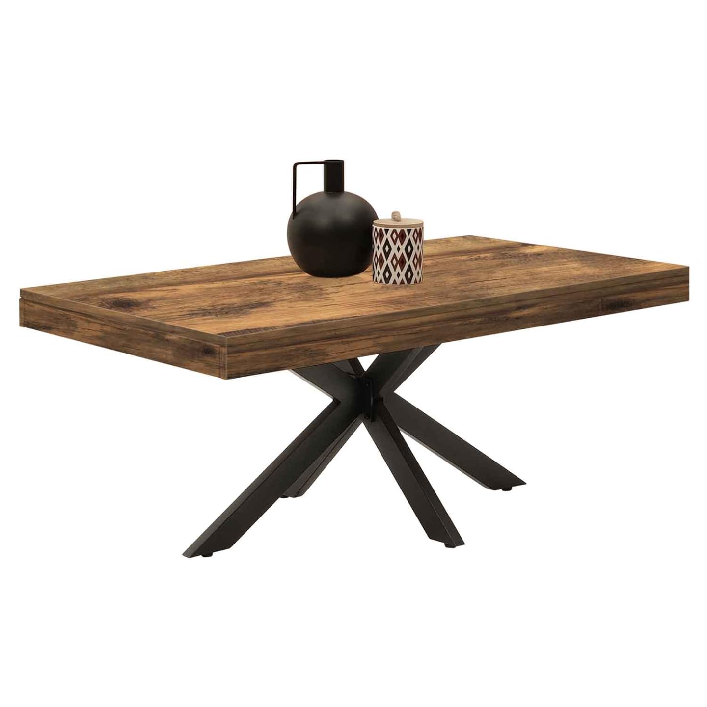 IDMarket - Mesa de centro rectangular Alix de 110 cm con pie de araña, madera oscura, color negro envejecido