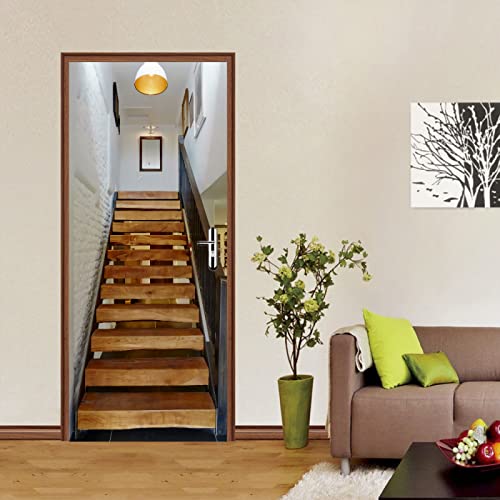 WWQAYZ Papier Peint Trompe Loeil escaliers Stickers Porte Chambre Stickers Porte ?Trompe Loeil Poster Porte Trompe L'oeil Poster pour Porte 77x200 cm