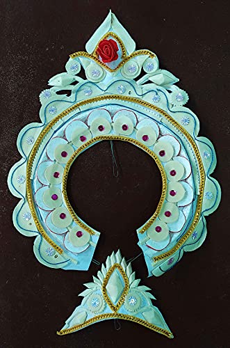 Image of Bengal Handicrafts & Handlooms Designer Ultra-lite Natural Shola Topor & Mukut with Shola Garland and Dolangi for Bengali Hindu Wedding and Annaprasan.