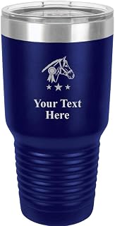 Horse Ribbon Winner Travel 30oz Navy Blue Stainless Steel Vacuum Insulated Hot/Cold Tumbler with Clear Lid - Great Customizable Gift For Any Special Event. BPA Free Prime