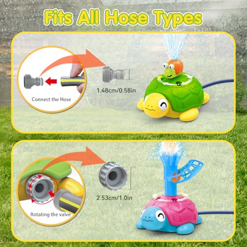 TERRAMUS 4-in-1 Turtle Water Sprinkler Toys for Kids, Ball Scoop, Toss Rings and Jumping Game Water Sprinkler Toys for Summer, 360°Rotating Water Spray Toy with 4 Play Modes for Boys Girls Outdoor - Thumbnail 5