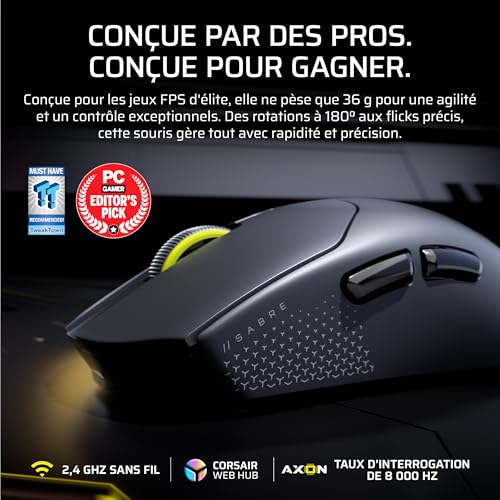 Gaming Corsair Sabre v2 Pro Ultralégère 33 000 DPI 36 g Sans Fil - vue 3