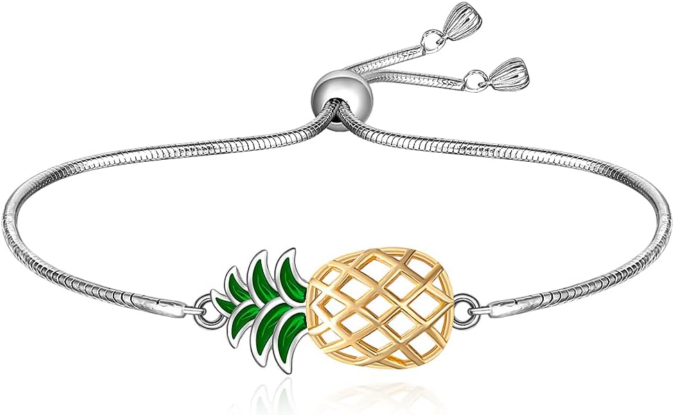 Pineapple Bracelet for Women Sterling Silver Pineapple Bracelets Upside Down Yellow Pineapples Jewelry Summer Valentines Gifts