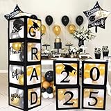 2026 Graduation Decoration Black Balloon Boxes with Letters 2026 Grad & So Proud of You and 20 pcs Ballons-Graduation Party Decoration Supplies for High School & College Celebrations